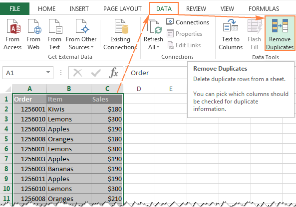 excel for mac keep first of duplicate values